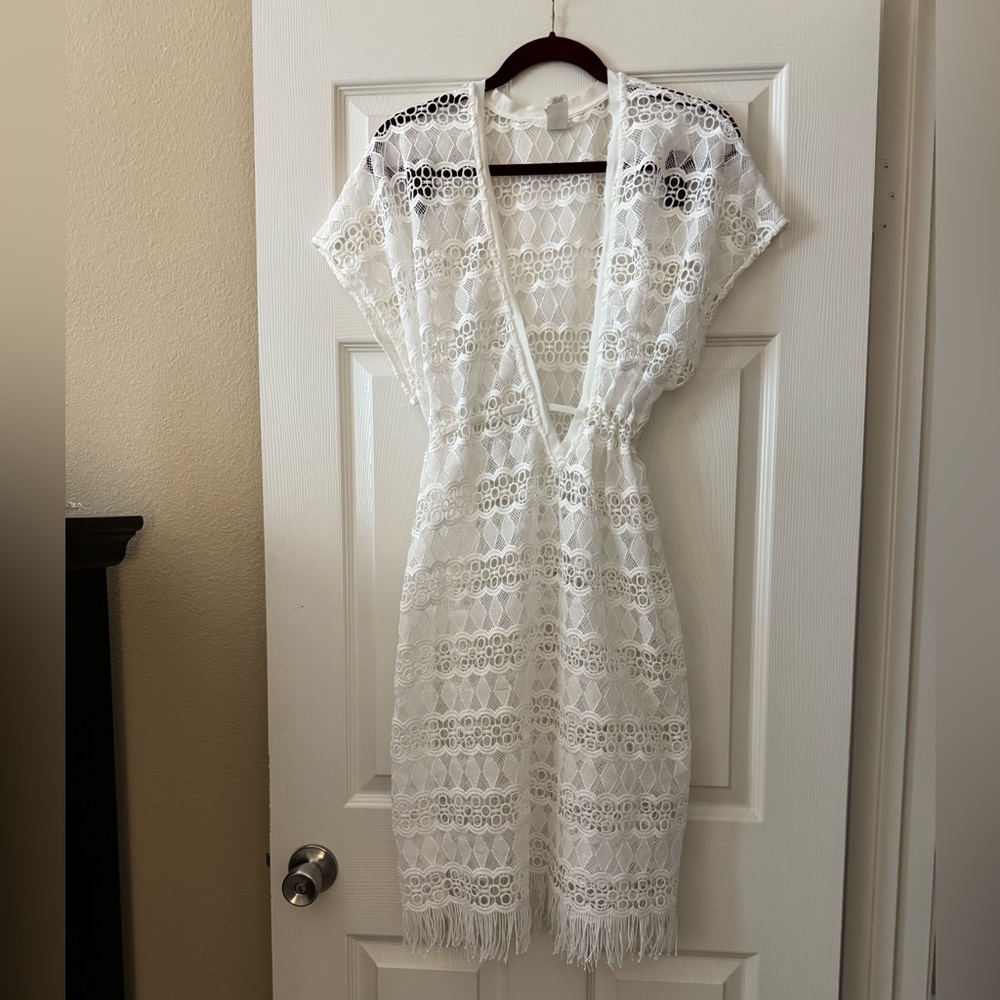 White Lace Bathing Suit Cover - Mid-length - Size XL